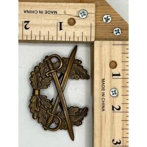 Vintage Brass Crossed Swords Oak Leaf Military Insignia Badge Collectible Pin